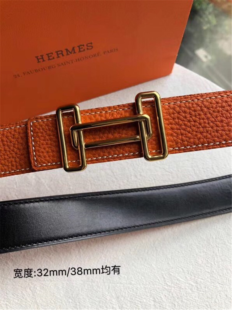 爱马仕Hermes黑色/橙色Rythme 皮带扣 双面皮腰带 H075375CK05 | H073967CAAA080