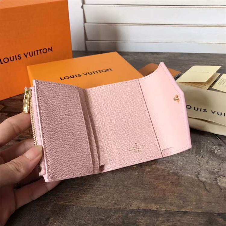 LV短款折叠钱包 N60168 粉色牛皮配白格ZOÉ 钱夹