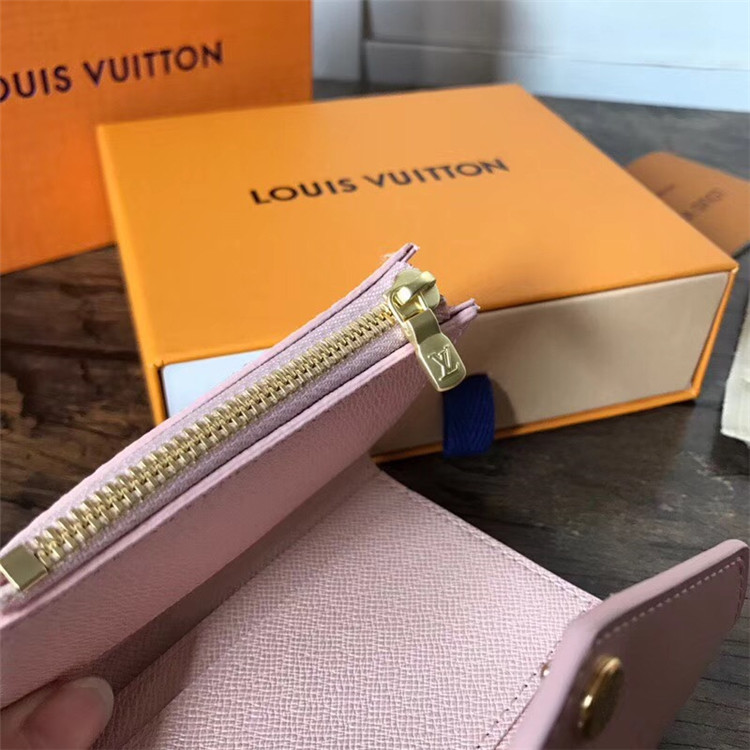 LV短款折叠钱包 N60168 粉色牛皮配白格ZOÉ 钱夹