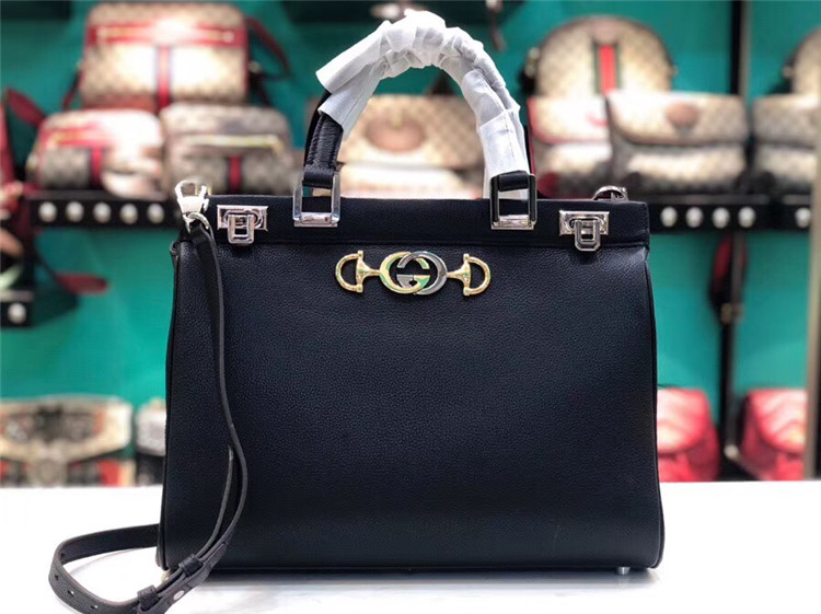 古驰黑色Gucci Zumi系列中号手提包 564714 1B90X 1000