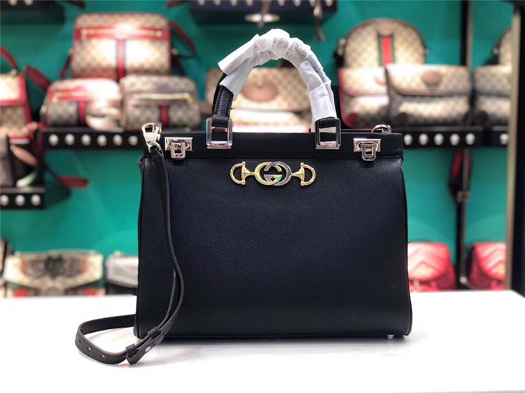 古驰黑色Gucci Zumi系列中号手提包 564714 1B90X 1000