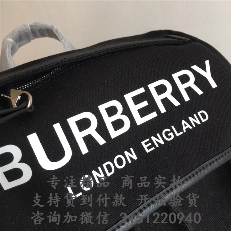 Burberry双肩背包 80092651 黑色中号徽标装饰棉质混纺双肩包