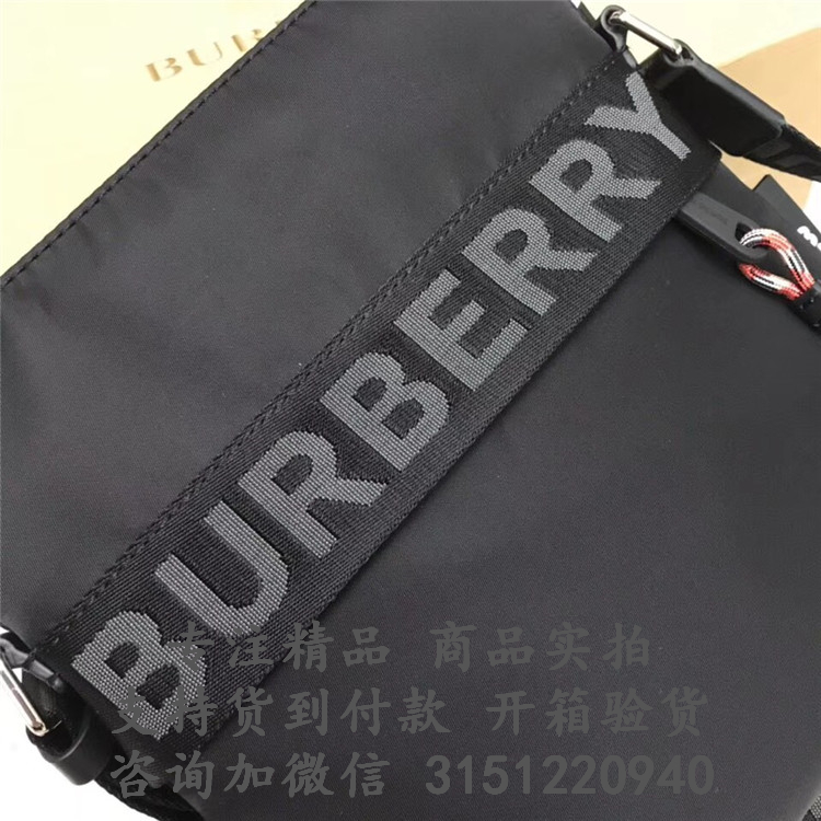 Burberry邮差包 80096121 黑色徽标装饰斜背包