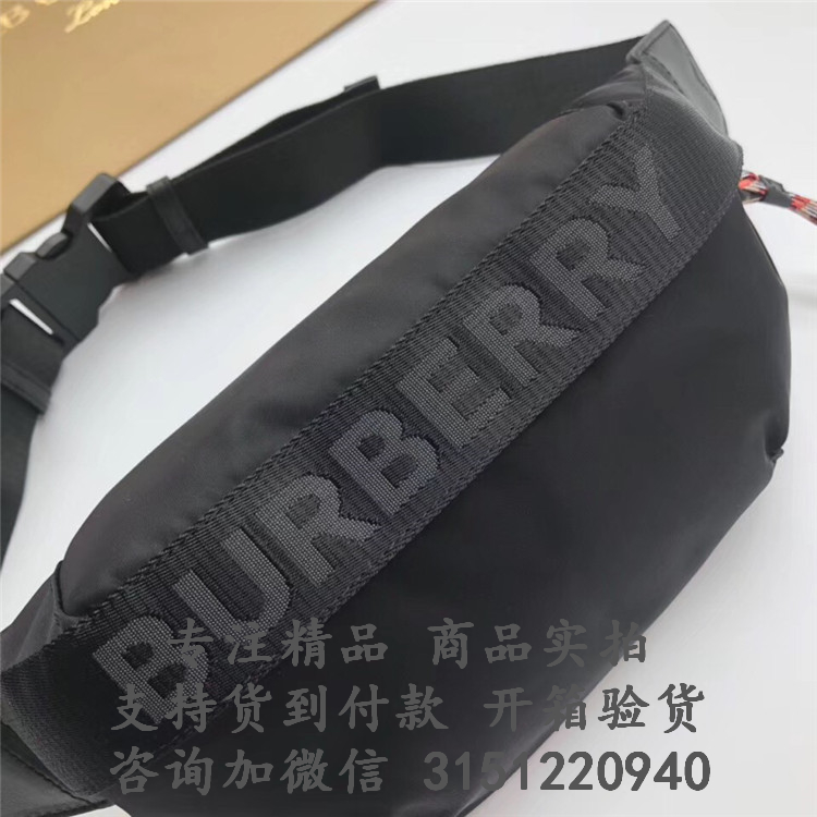 Burberry腰包 80101441 黑色中号徽标装饰腰包