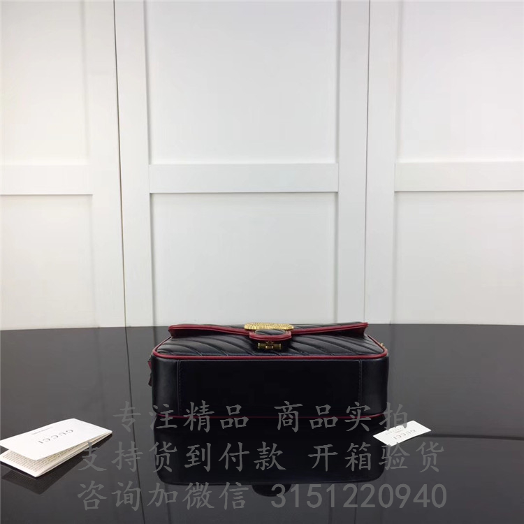 古驰Gucci樱桃红滚边GG Marmont 系列斜纹绗缝小号肩背包 443497 0OLFX 8277