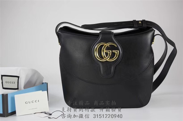 古驰Gucci黑色真皮Arli系列中号肩背新月包 ‎568857 0YK0G 1000