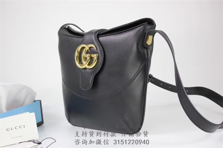 古驰Gucci黑色真皮Arli系列中号肩背新月包 ‎568857 0YK0G 1000