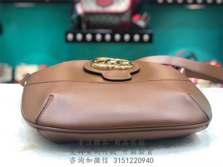 古驰Gucci浅棕色真皮Arli系列中号肩背新月包 ‎568857 0YK0G 2835