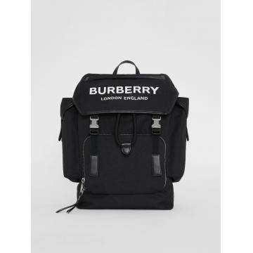 Burberry双肩背包 80092651 黑色中号徽标装饰棉质混纺双肩包