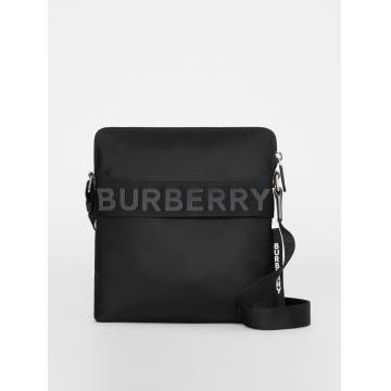 Burberry邮差包 80096121 黑色徽标装饰斜背包
