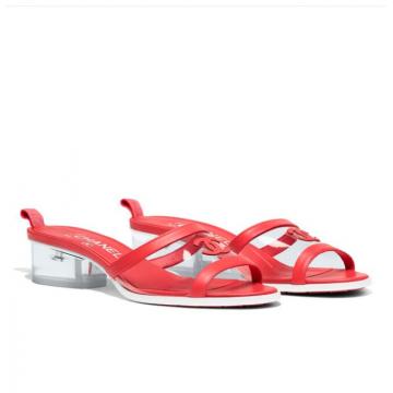 香奈儿Chanel红色PVC与小羊皮透明蜜儿拖鞋 G34849 Y53250 K1549