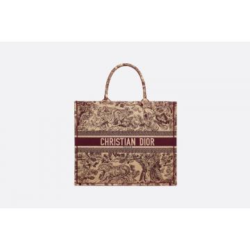 迪奥酒红色 DIOR BOOK TOTE TOILE DE JOUY手提购物袋 M1286ZTDT_M974