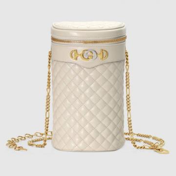 古驰Gucci白色绗缝牛皮链条圆筒化妆包 572298 0YKNX 9022