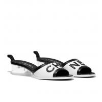 香奈儿Chanel白色/黑色羊皮透明鞋跟蜜儿拖鞋 G34871 X01000 C7600 