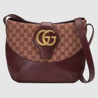 古驰Gucci酒红色经典GG帆Arli系列GG中号肩背新月包 ‎568857 9Y9XG 9865