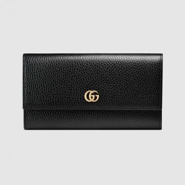 古驰Gucci黑色GG Marmont系列真皮长款翻盖钱包 ‎456116 CAO0G 1000