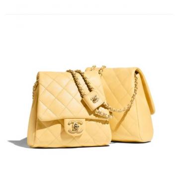 香奈儿Chanel黄色菱格羊皮双挎袋 AS0614 B00381 N0895