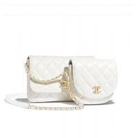 香奈儿Chanel白色菱格羊皮双挎袋 AS0545 B00510 10601