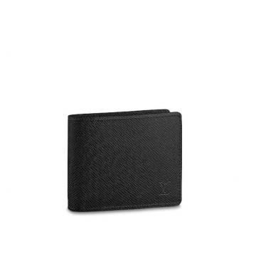 LV短款对折钱包 M30531 黑色十字纹压纹Logo MULTIPLE 钱夹