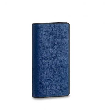 LV长款二折钱包 M30559 蓝色十字纹黑色滚边 BRAZZA 钱夹