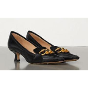 葆蝶家Bottega Veneta黑色亮面小牛皮和PONY金银丝BV MADAME高跟鞋 592035VBRD21000