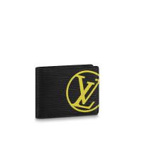 LV短款二折钱包 M67907 黑色饰黄色LV字母撞色MULTIPLE 钱夹