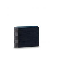 LV短款二折钱包 M67896 蓝色水波纹拼接黑格 MULTIPLE 钱夹