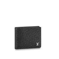 LV短款对折钱包 M30295 黑色十字纹银色金属Logo MULTIPLE 钱夹
