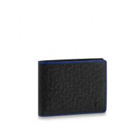 LV短款二折钱包 M30563 黑色十字纹饰宝蓝色滚边  MULTIPLE 钱夹