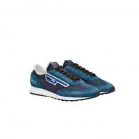 普拉达Prada深蓝色拼色麂皮和尼龙运动鞋 2EG276_3KUY_F0008