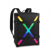 LV双肩背包 M30337 黑色十字纹饰彩虹色 X 图案 SOFT TRUNK 小号双肩包