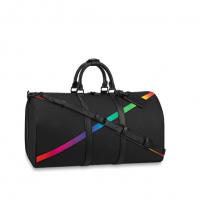 LV旅行袋 M30345 黑色十字纹饰彩虹色 X 图案KEEPALL BANDOULIÈRE 50 旅行袋