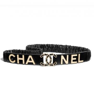 香奈儿Chanel黑色褶皱羊皮金属logo皮带 AA0539 Y11819 94305