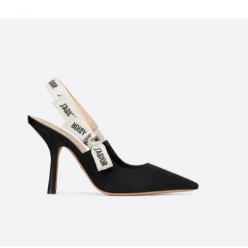 迪奥Dior黑色科技面料露跟10cm高跟鞋  KDC201TFL_S900