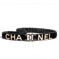 香奈儿Chanel黑色褶皱羊皮金属logo皮带 AA0539 Y11819 94305