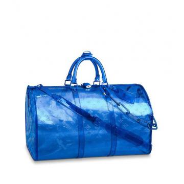 LV旅行袋 M53272 蓝色透明印花 KEEPALL 50 旅行袋（配肩带）