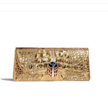 香奈儿Chanel金色金属质感鳄鱼纹手拿包晚宴包 AS0857 B00935 N4752