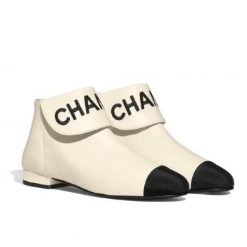 香奈儿Chanel白色羊皮刺绣字母短靴  G35167 Y50387 C2666