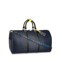 LV旅行袋 M55149 海蓝色水波纹饰黑格 KEEPALL BANDOULIÈRE 50 旅行袋（配肩带）