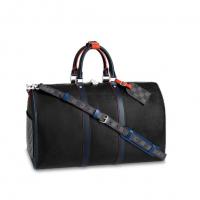 LV旅行袋 M51462 黑色水波纹饰黑格 KEEPALL BANDOULIÈRE 50 旅行袋（配肩带）