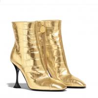 香奈儿Chanel金色金属质感鳄鱼纹牛皮高跟短靴 G34902 X53030 0H813