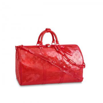 LV旅行袋 M53274 红色透明压花 KEEPALL 50 旅行袋（配肩带）