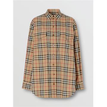 Burberry 80222851 女士 Vintage 格纹弹力棉质宽松衬衫