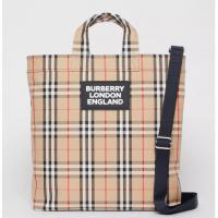Burberry购物袋 80177401 博柏利典藏米色Vintage 格纹徽标嵌花棉质混纺托特包