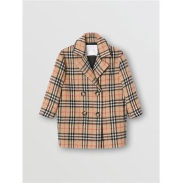 Burberry 80178121 女童 Vintage 格纹羊驼毛混纺海军外套 