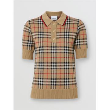 Burberry 80171411 女士 Vintage 格纹美利奴羊毛 Polo 衫