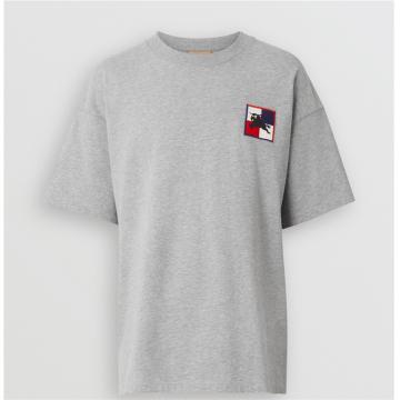 Burberry 80052801 男士 格纹马术骑士图案棉质 T 恤衫
