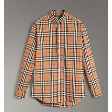 Burberry 80012361 男士 领尖扣衣领 Vintage 格纹棉质衬衫