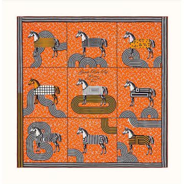 Hermes 女士“波普式骏马的披挂”90厘米方巾
