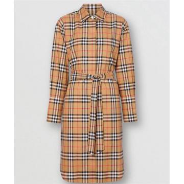 Burberry 40734551 女士 Vintage 格纹棉质系腰衬衫式连衣裙